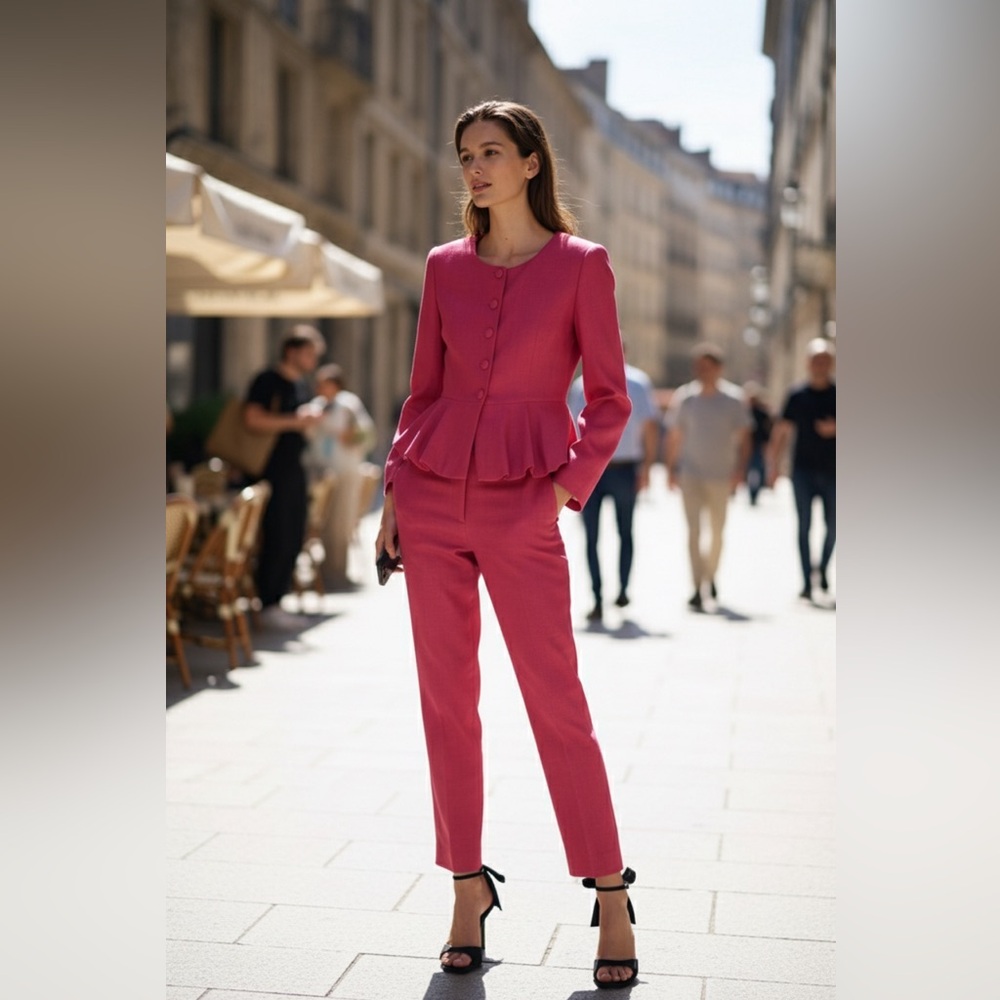 ZARA High-Waisted Slim Linen Pants Fuchsia Only | part of a Coord set medium NWT